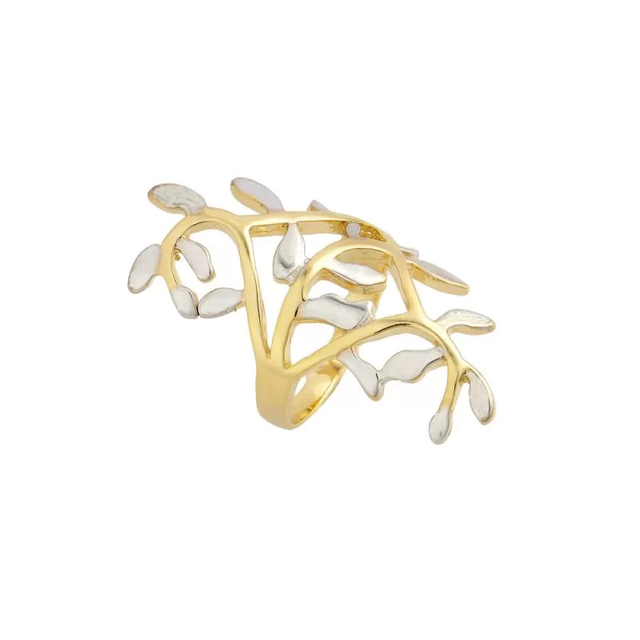 Anel Folhas com Detalhe em Ródio Ref: ANF 429