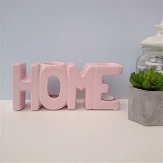 Pink Ceramic 'Home' Double Tea Light Burner
