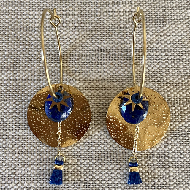 Boucles d&#039;oreilles acier et pompon  