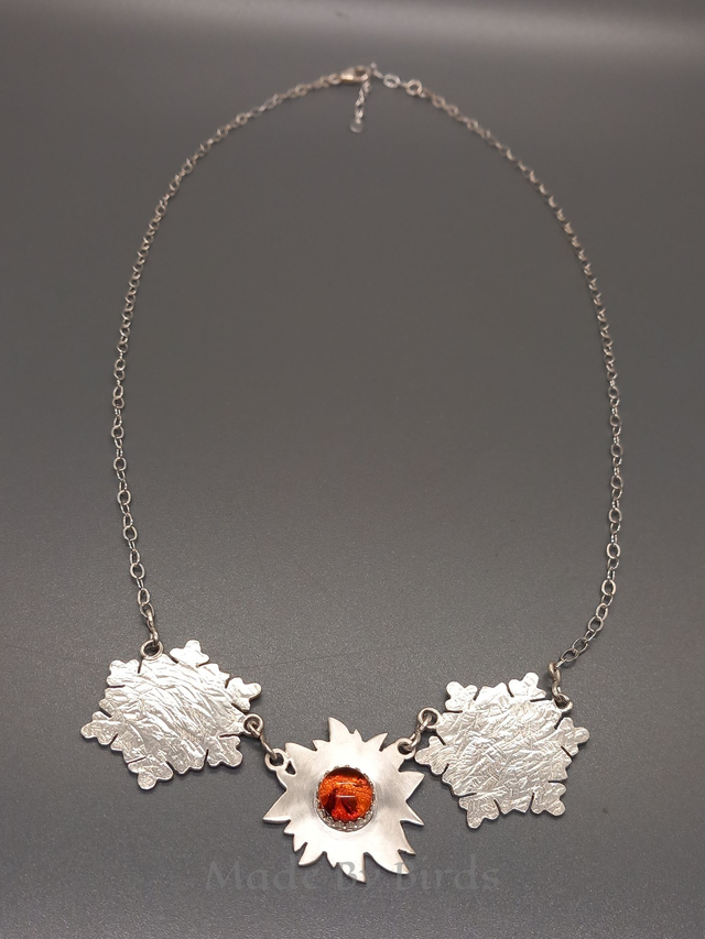 Fire &amp; Ice Inspired Amber &amp; Sterling Silver Statement Necklace 
