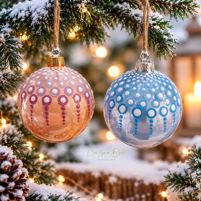 Boule de Noël en verre 7 cm – Mandala Dot Painting peint à la main