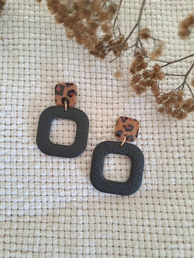 Boucles d'oreilles Graou carré noir