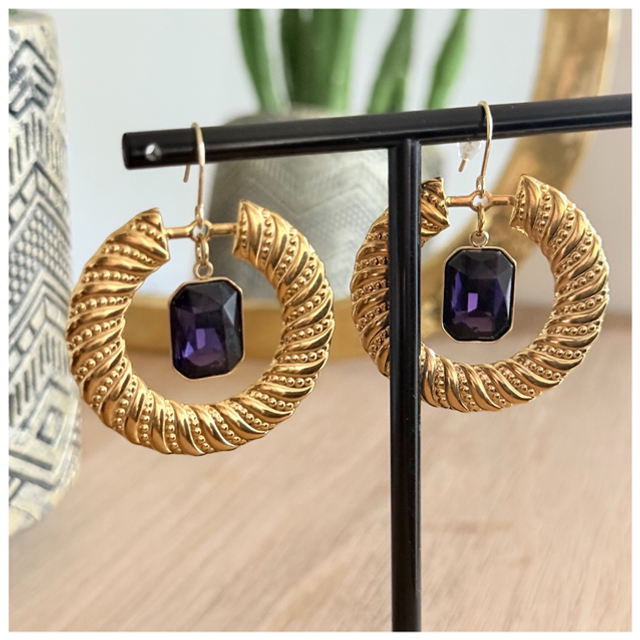 Boucles d’oreilles strass violet 