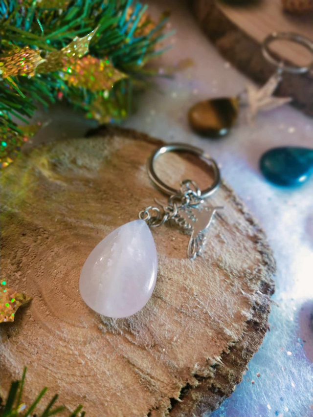 ♡ Porte Clés Goutte colibri Quartz rose ♡