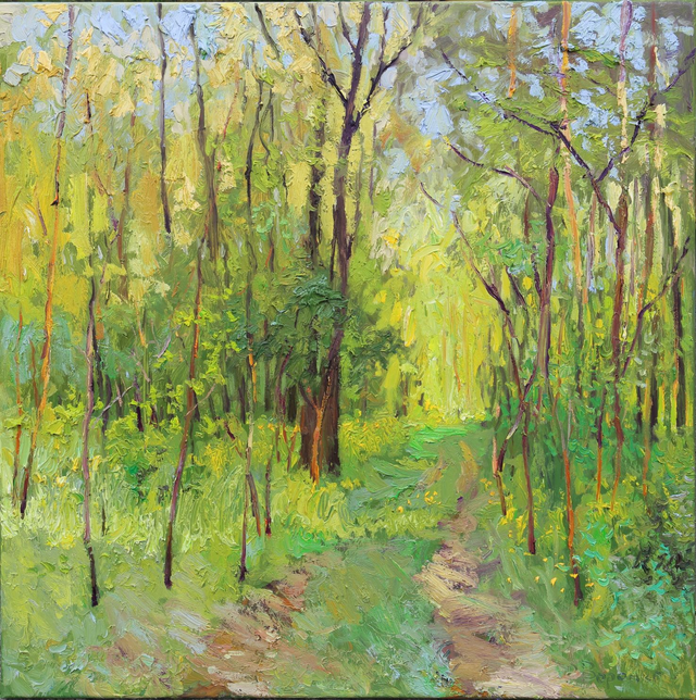 „Pfad des Frühlingslichts“ Öl auf Leinwand, 80 × 80 cm