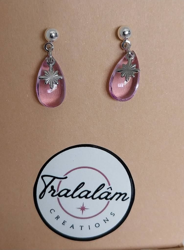 ✨ Boucles d’oreilles minimaliste Goutte Rose Cristal étoile argentée ✨ 