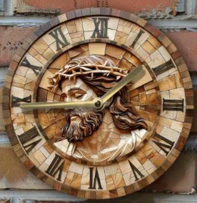 Vintage ronde wandklok van metaal - Christelijk (20cm)