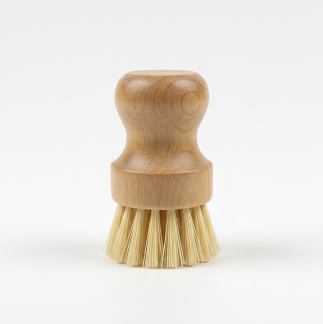 Cepillo de fregar de madera con fibras naturales
