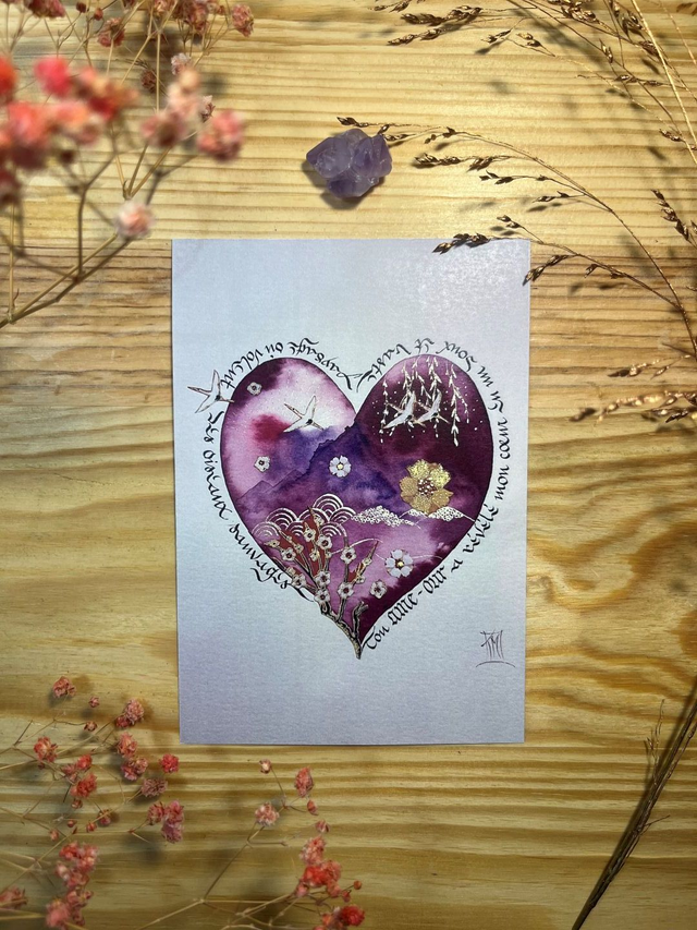 Coeur violet,Fond gris