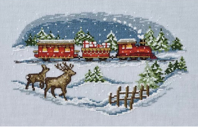 Permin Red Christmas Train - Aida Cross Stitch Kit