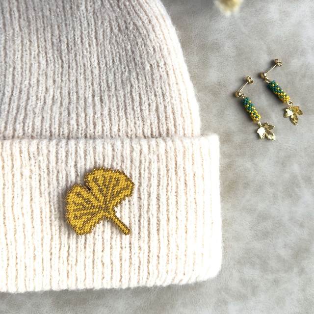 Ginkgo – Broche tissée main