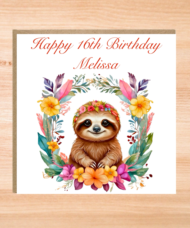 Personalised Extra Large Sloth Birthday Card - 8x8