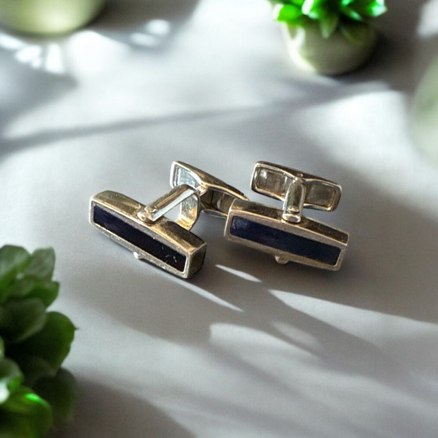 Dunhill Men's Cufflinks - Black to Iridescent Gemstone Panels | Luxury