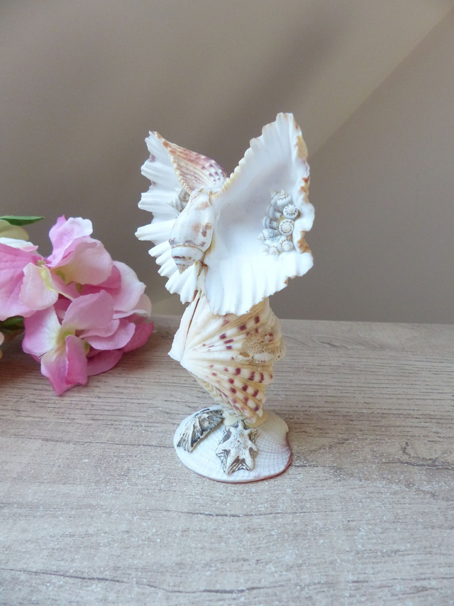 Statuette Chouette Hibou Vintage Coquillages Souvenir de Vacances, Sculpture Hibou en Coquillages, Artisanat d'Art Français, Home décor