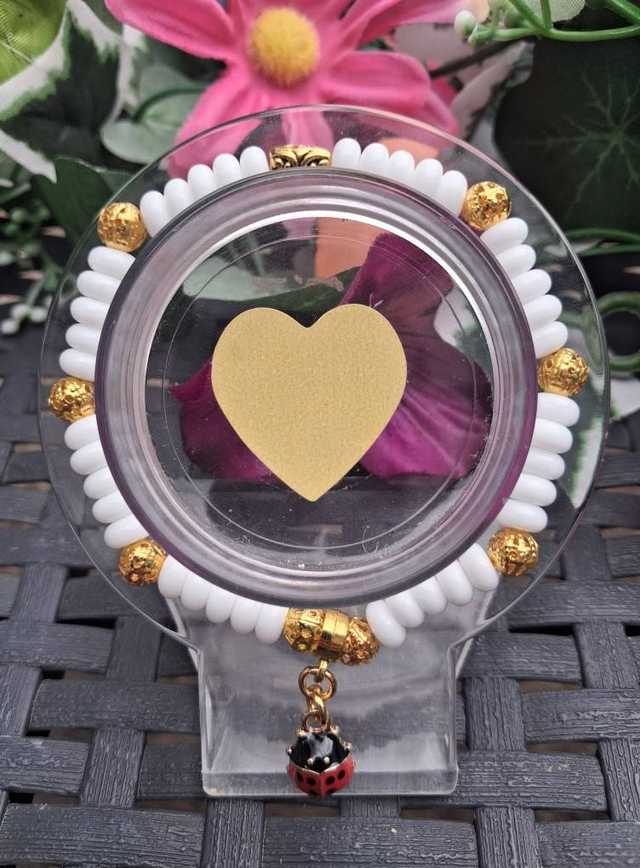 Bracelet Perles de Verre &amp; Coccinelle