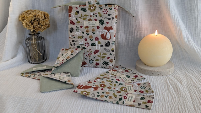 Marque-page "coin" - Collection tissu "Renard"/Vert d'eau 1