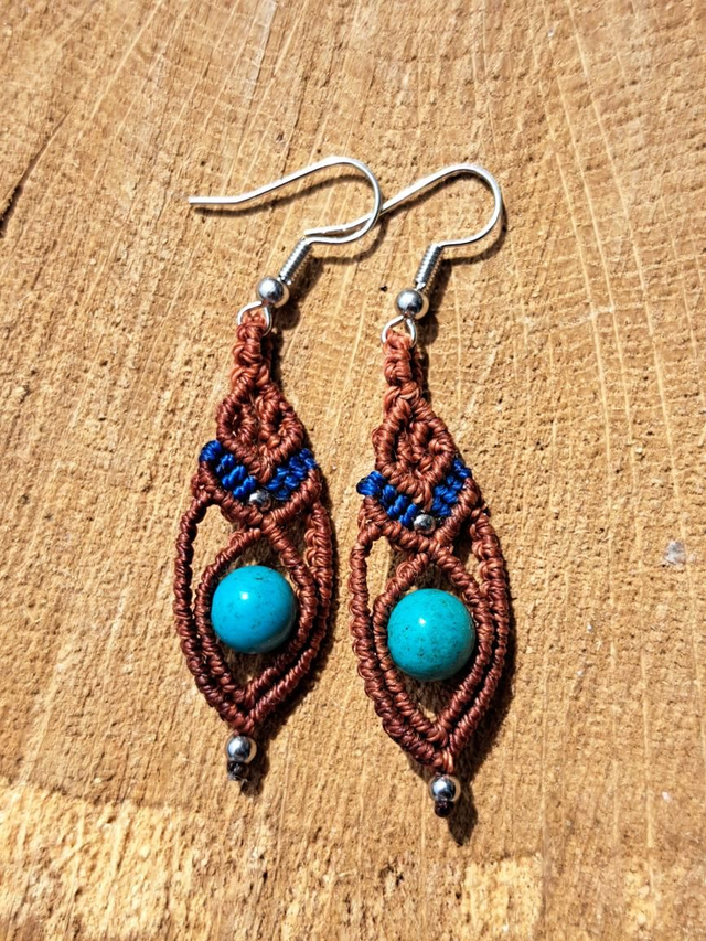 Boucles d'oreilles micro-macramé perle turquoise