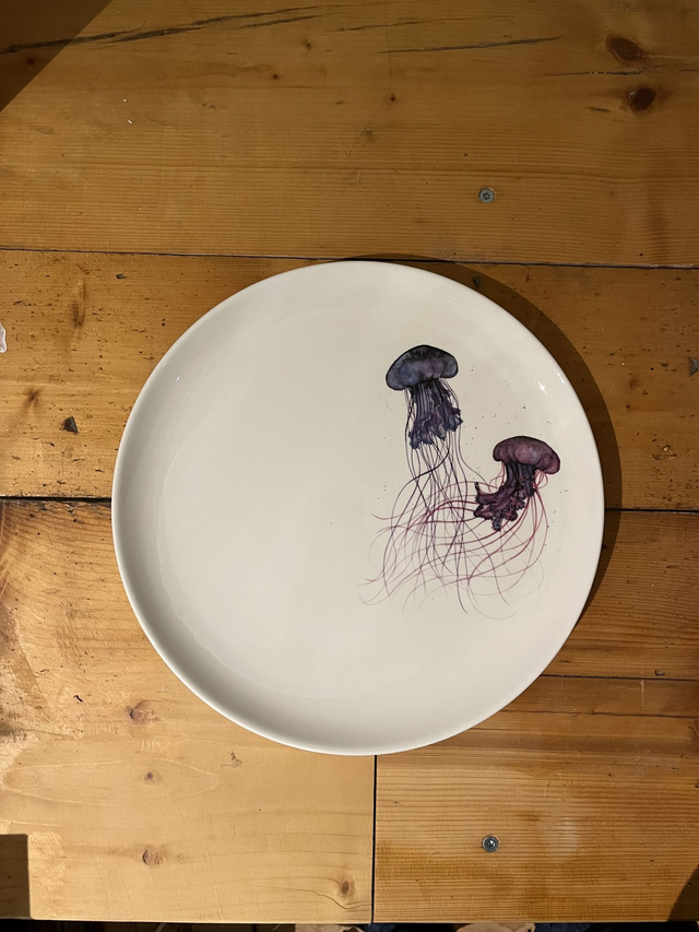 Teller flach mit Rand 28cm Quallen