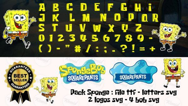 bob sponge éponge svg calligraphy, Alphabet, Font, Letters, Customize Gift, Cricut, Cut File, Otf, Printable Design Files