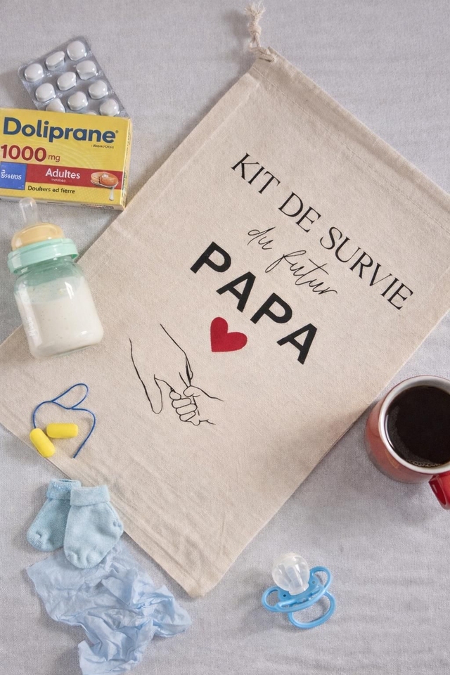 Sac “Kit de survie du futur papa” – Cadeau original pour papa