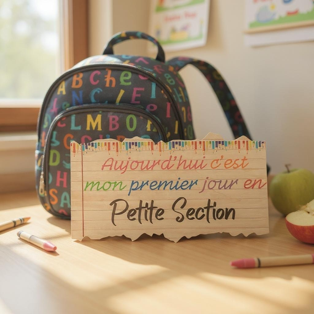 Pancarte rentrée scolaire, panneau ecole maternelle en bois 