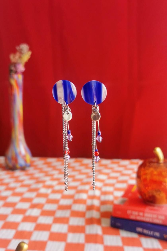 Boucles d'oreilles Puces Bleu Electrique