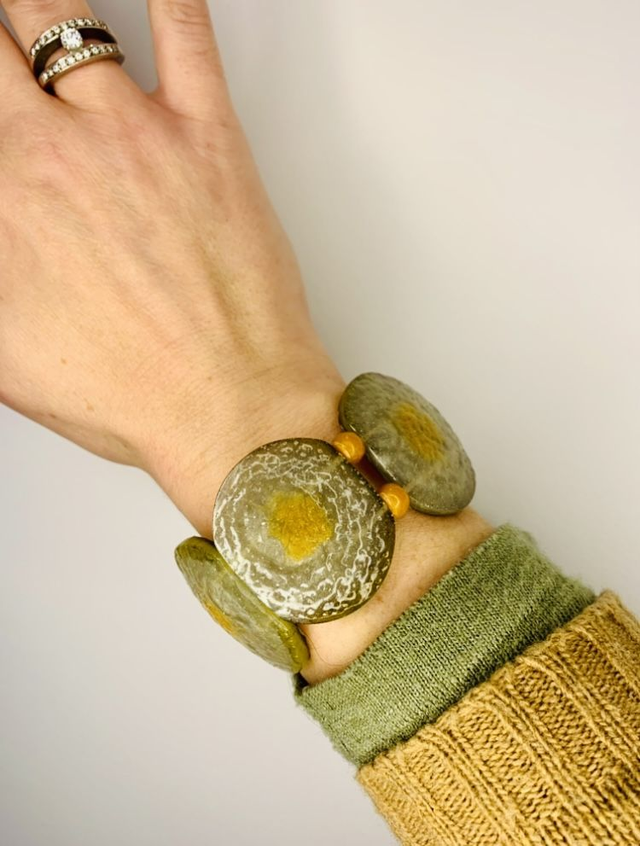 Bracelet Skiny - nuances vert doré