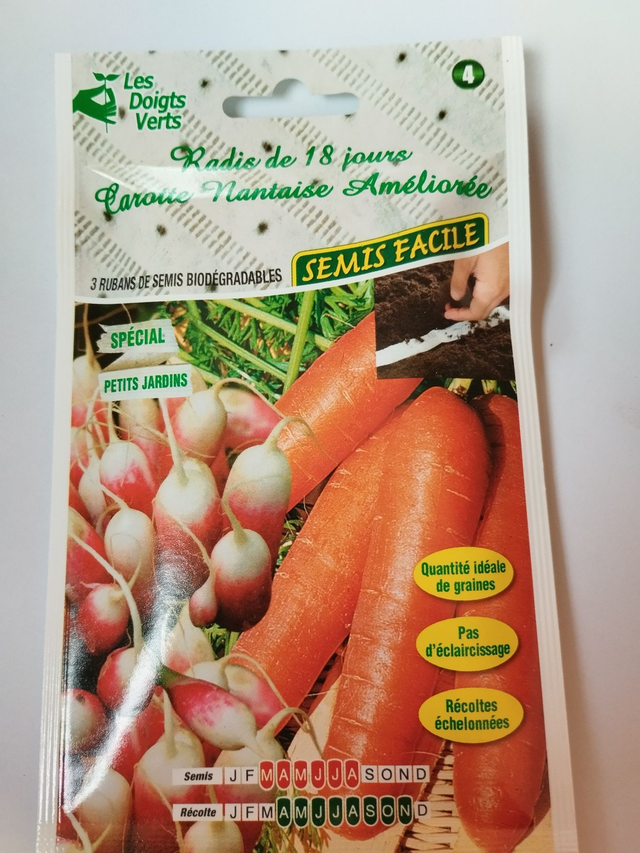 Radis de 18 jours Carotte Nantaise améliorée en ruban spécial petit jardin