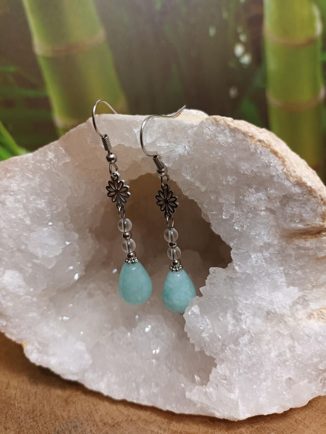 Boucles d'oreilles en amazonite et cristal de roche