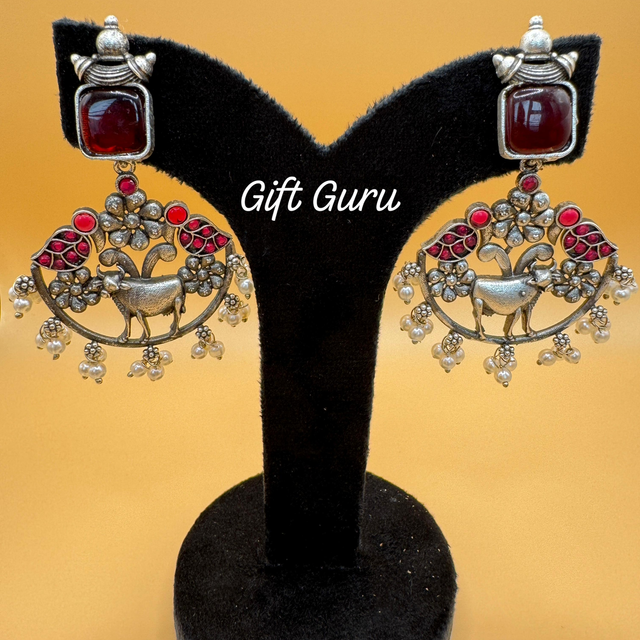 Oxidised Pink stone danglers 