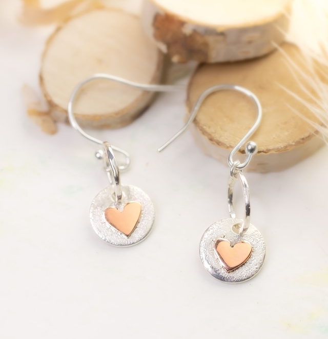 Pendientes corazón en Plata 925 y cobre