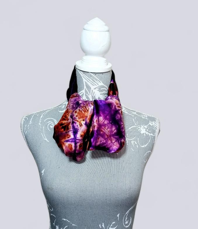 Silk Adire Purple Gold Neck Scarf