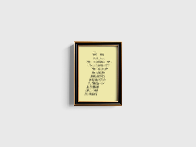 A4 Schreibmaschinenbild Giraffe 3 in Schwarz auf Elfenbein