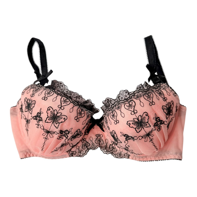 Pink +black butterfly embroidered Japanese Bra UK 30C  