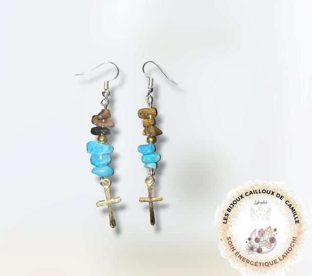 Boucles d'oreilles Protection en Turkenite &amp; oeil de tigre 