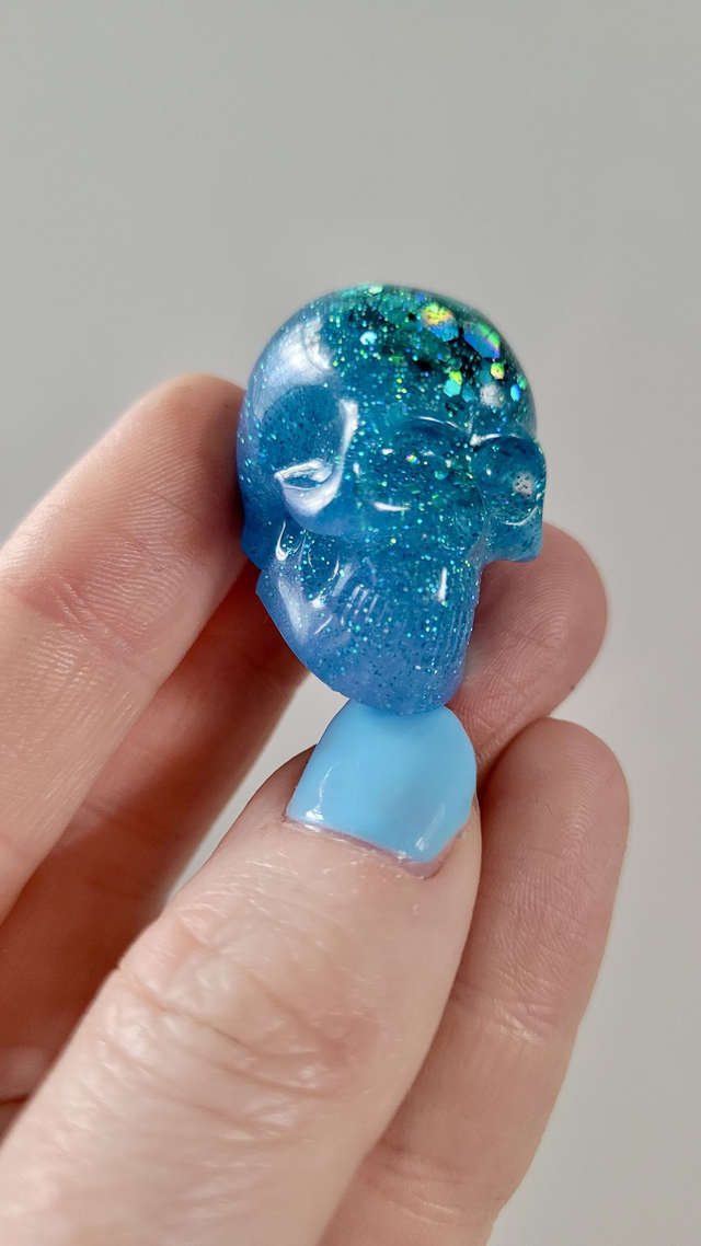 Skull Ornament - Mini - Blue Glitter