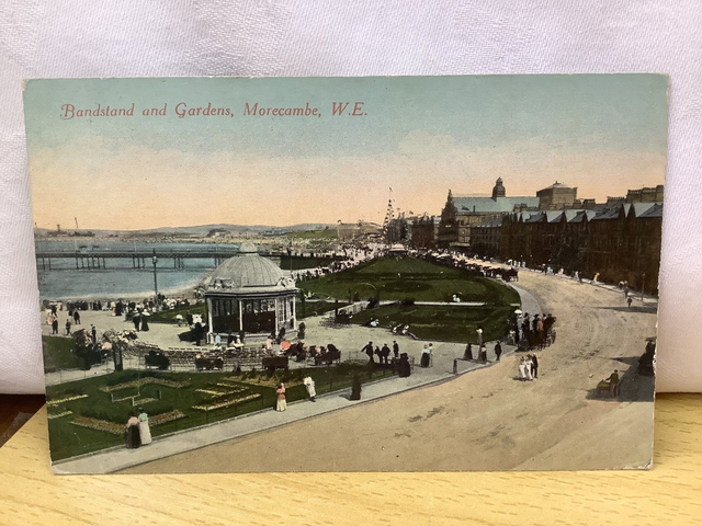 Bandstand and Gardens, Morecambe, W.E.,  Lancashire, Posted 1918 National Series Antique Postcard Our Ref No. R756 £2.25