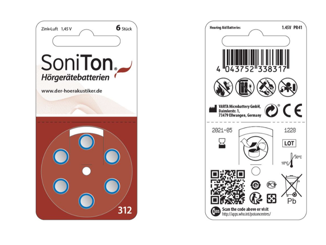 60stk.  312er SoniTon Hörgeräte-Batterien