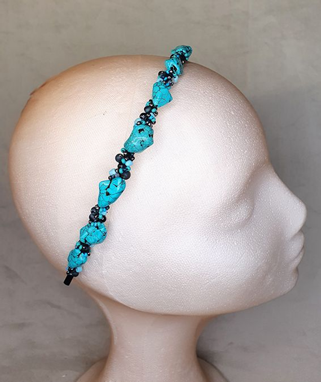 Calaí diadema joya turquesas naturales y cristales