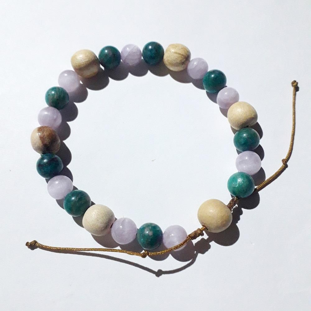 Kunzite AA , Amazonite &amp; Palo Santo Macrame Bracelet
