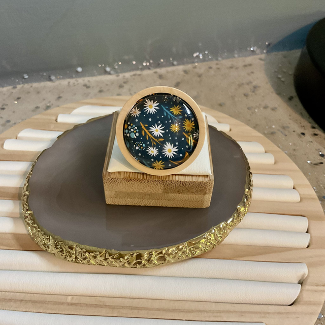 Handmade brooch with blue Christmas design. Beautiful Christmas gift.