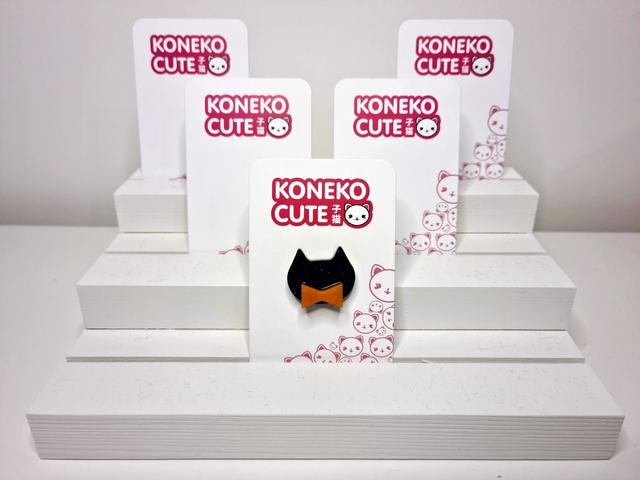 Sparkle Orange Bowtie Cat Pin