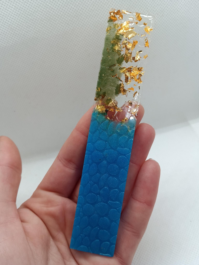 Marque page bleue feuille d'or 