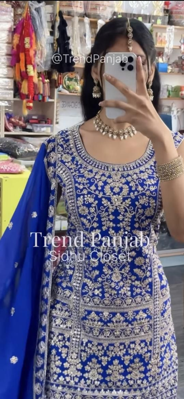 Royal Blue Heavy Embroidered Sharara Suit
