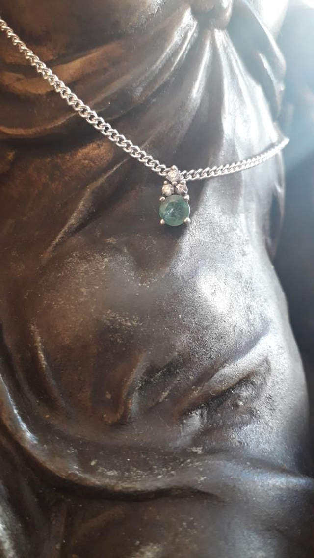 Pendentif émeraude, zirconium, argent 925