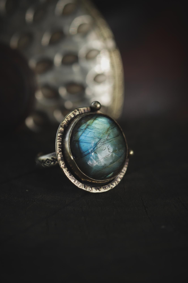 Bague labradorite bleue