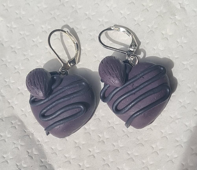 Earrings clay heart chocolate cake nut