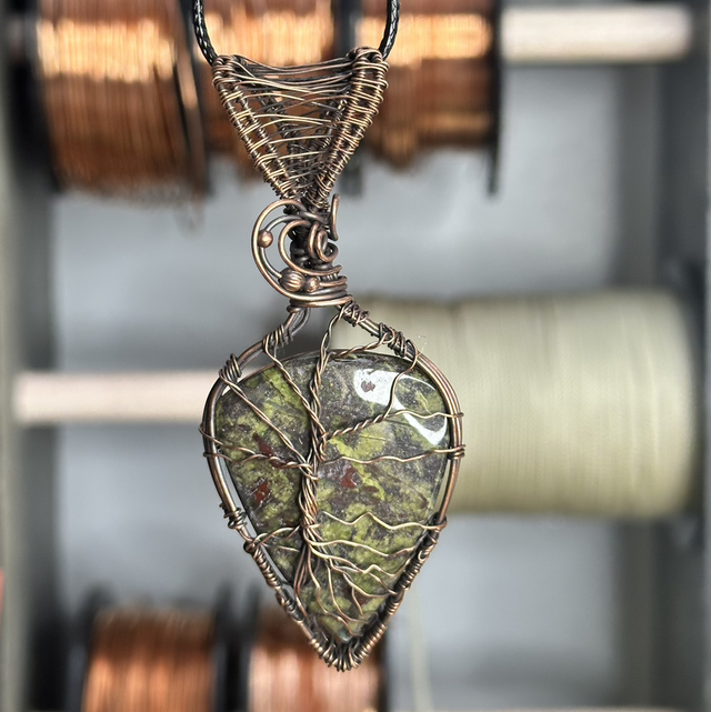 “Tree of life” Dragons blood Jasper pure copper wrapped pendant 