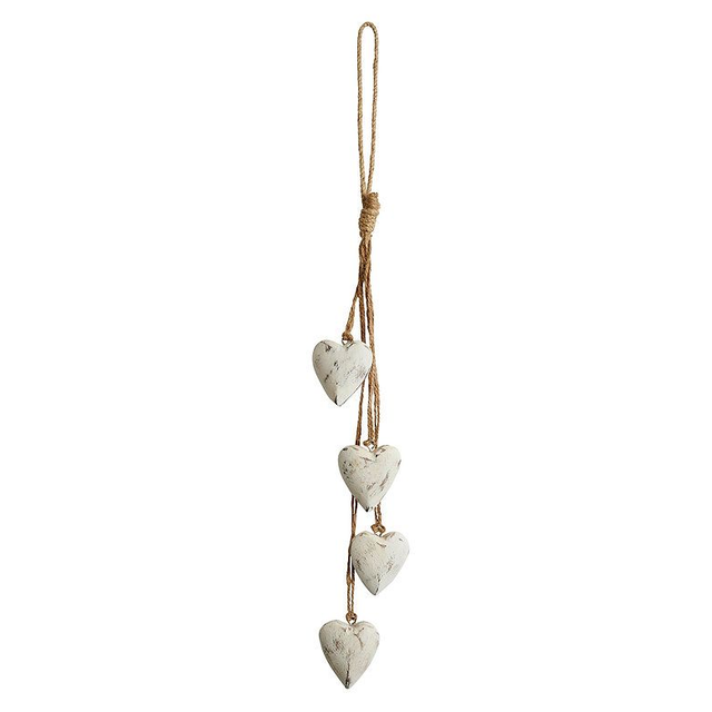 Antique White Carved Wooden Hearts Garland