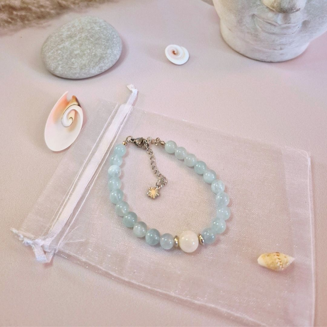 Bracelet fermoir BORA BORA – Aigue-Marine & Pierre de Lune naturelles